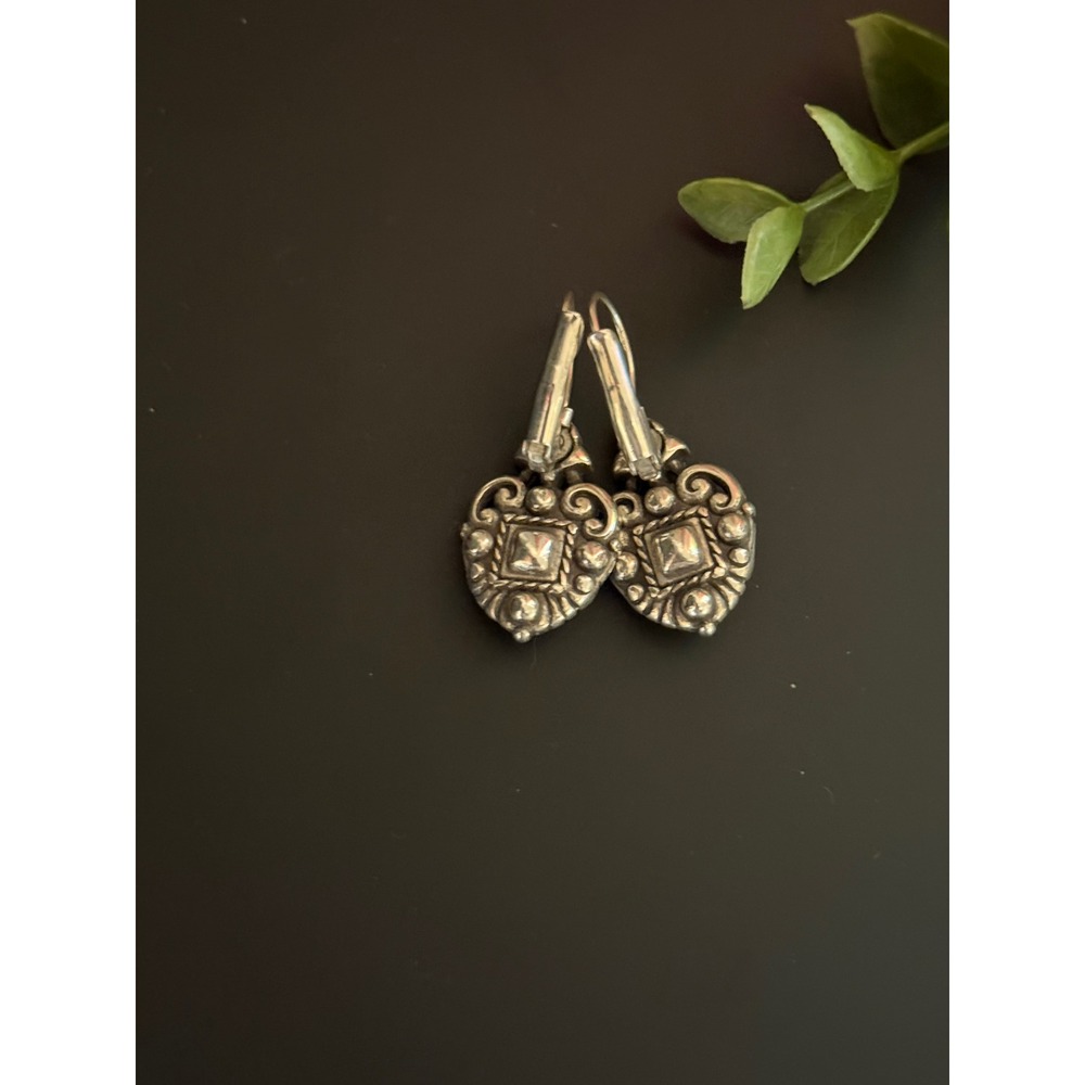 Brighton Retired Dazzle Drop Earrings Pink Green Amber Silver Heart Leverback - Picture 6 of 7